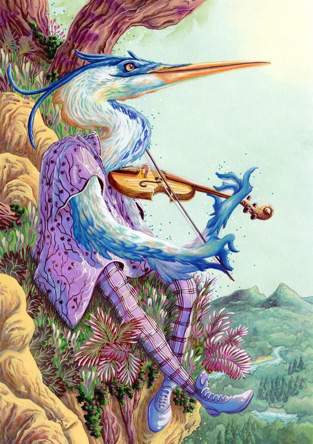 0001 Le héron violoniste Original A3