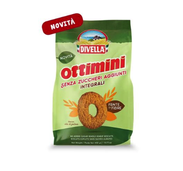 Divella Ottimini - Cukormentes és teljes kiőrlésű keksz 400g