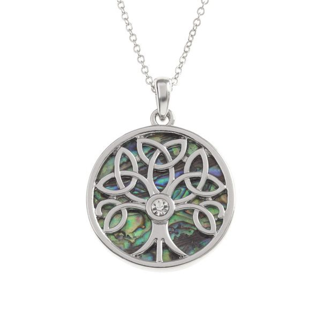 Reversable Celtic Tree of Life Abalone (Paua shell) pendant with inset glass stone -  30mm
