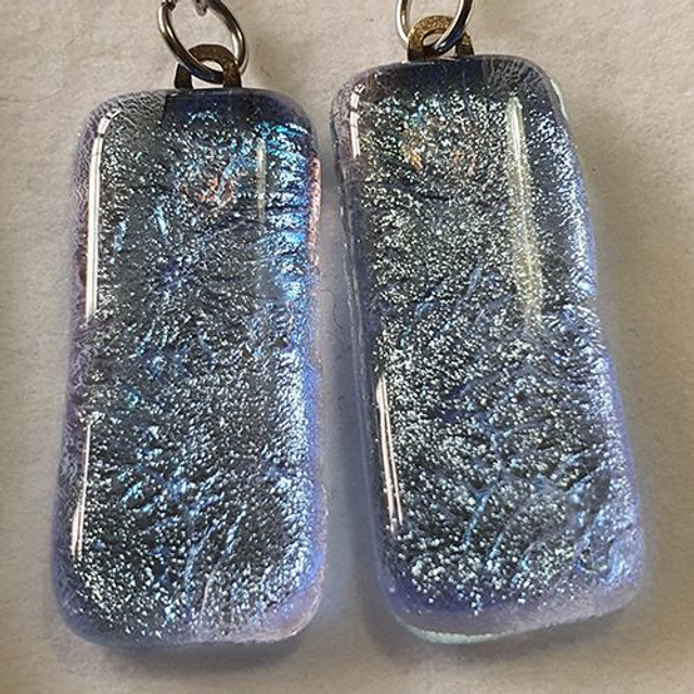 light blue-silver textured fused glass dangly earrings e81