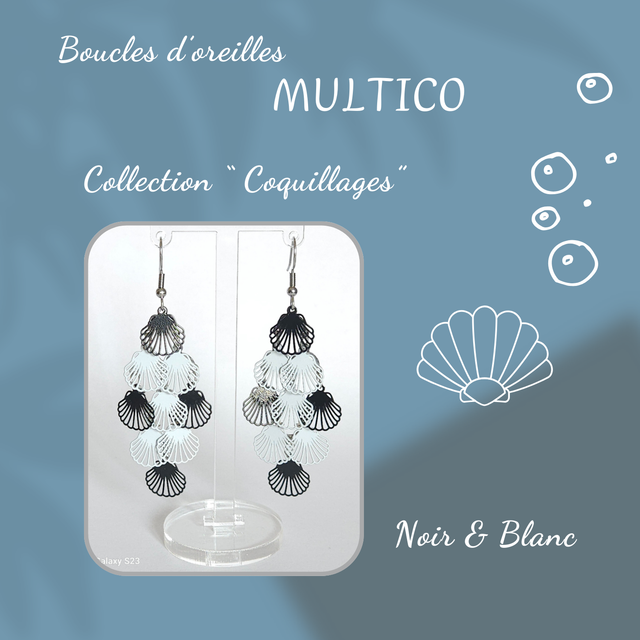 Boucles d&#039;oreilles MULTICO - Collection Coquillages - Noir et Blanc