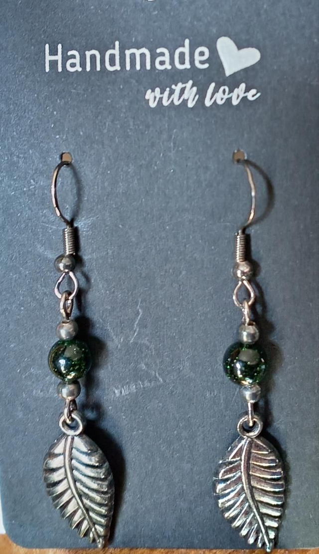 Green Goldstone Bead Sterling Silver Earrings
