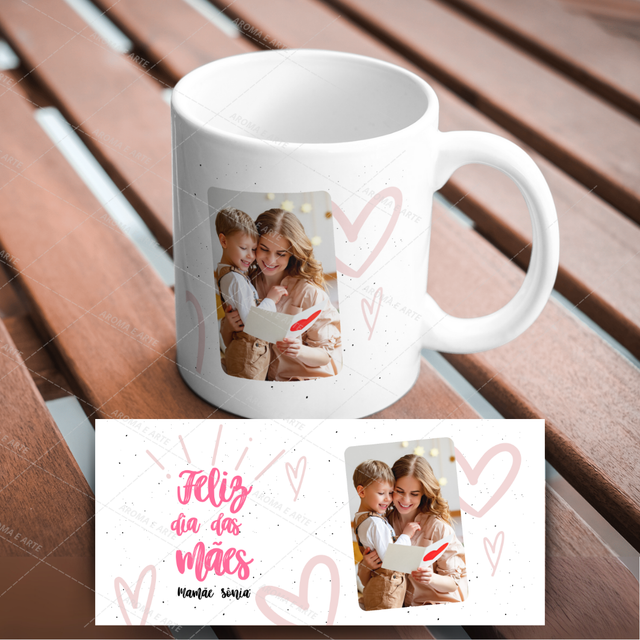 Caneca dia das mães minimalista corações