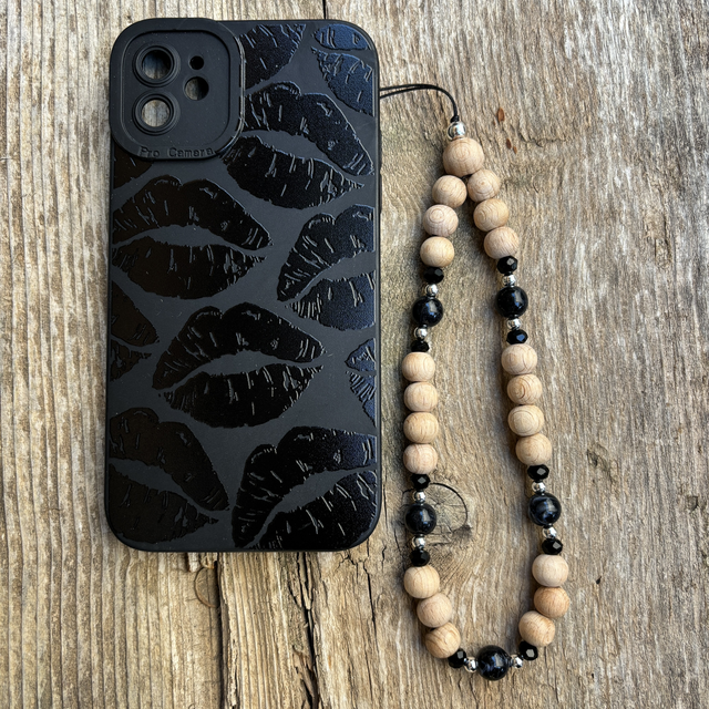 Grigri de téléphone Wood black et argent 