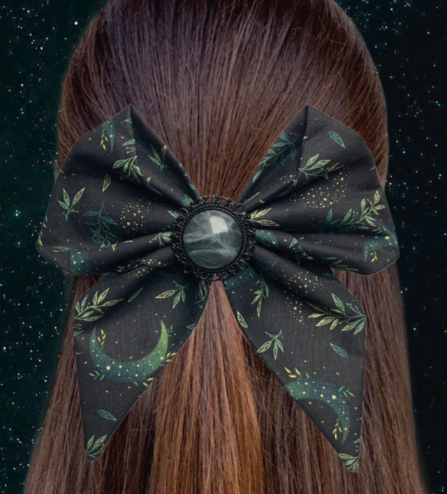 Barrette  à cheveux - Lune verte - Labradorite 