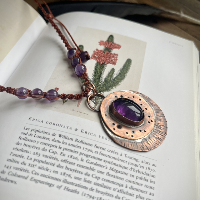 Collier Améthyste Cuivre et macramé