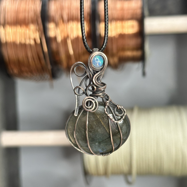 Labradorite pure copper wrapped pendant 