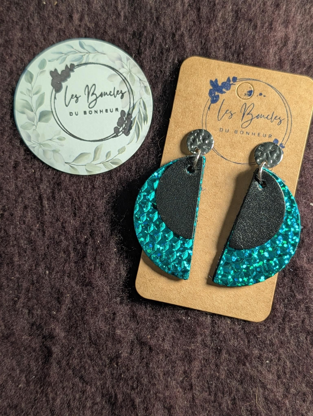 Boucles d'oreilles Ama vert scintillant noir a006