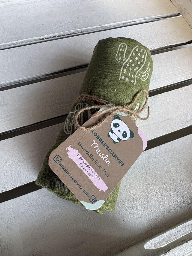 Green Cactus Bamboo Muslin Swaddle Blanket 