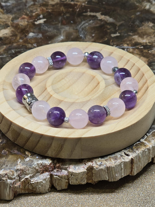 Bracelet Améthyste et Quartz rose en 1 cm