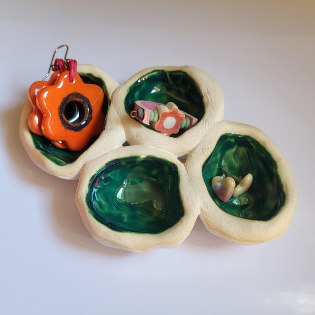 Multi Pocket Trinket Dish - 4 Pocket, Sea Green