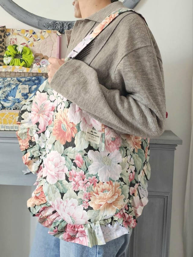 Tote bag coeur pliable en tissus upcyclés