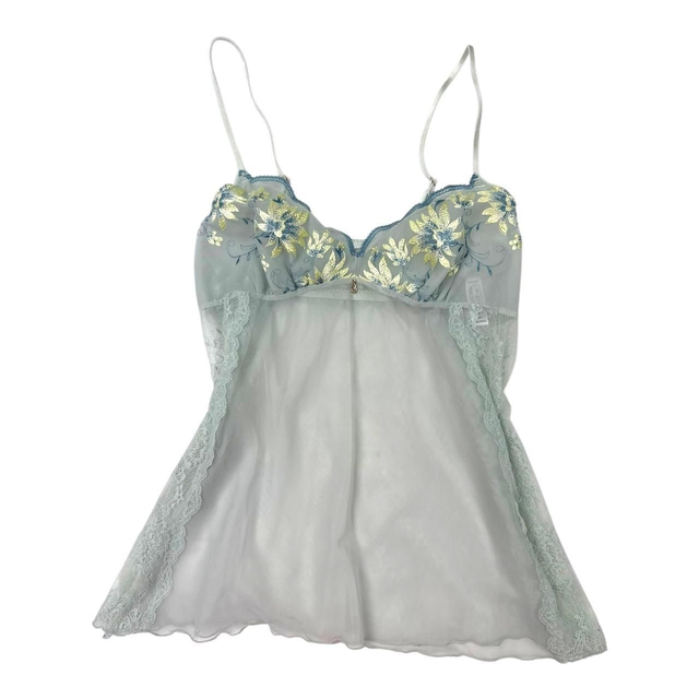 Japanese brand coquette blue and yellow floral embroidered cups cami 