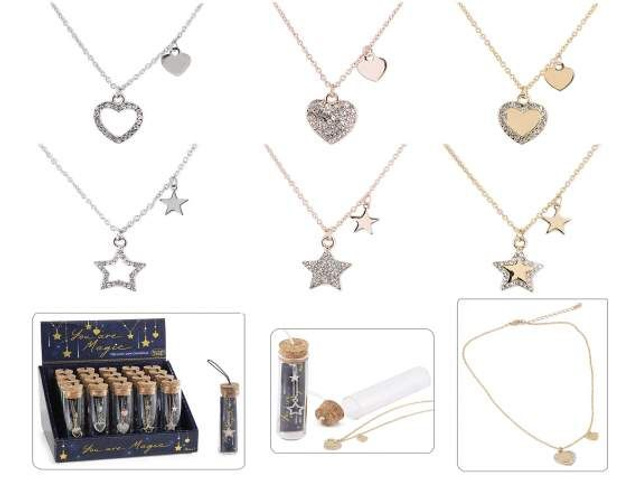 Collana in metallo con cuore e stella in provetta di vetro