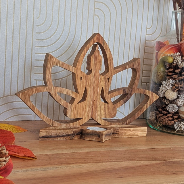 Fleur de lotus bouddha en chêne
