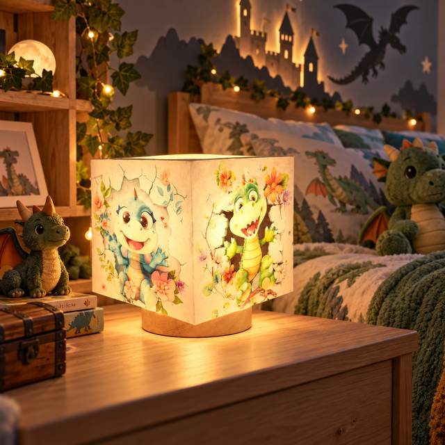 Lampe d'ambiance en cire 10x10cm - "Bébés dragons"
