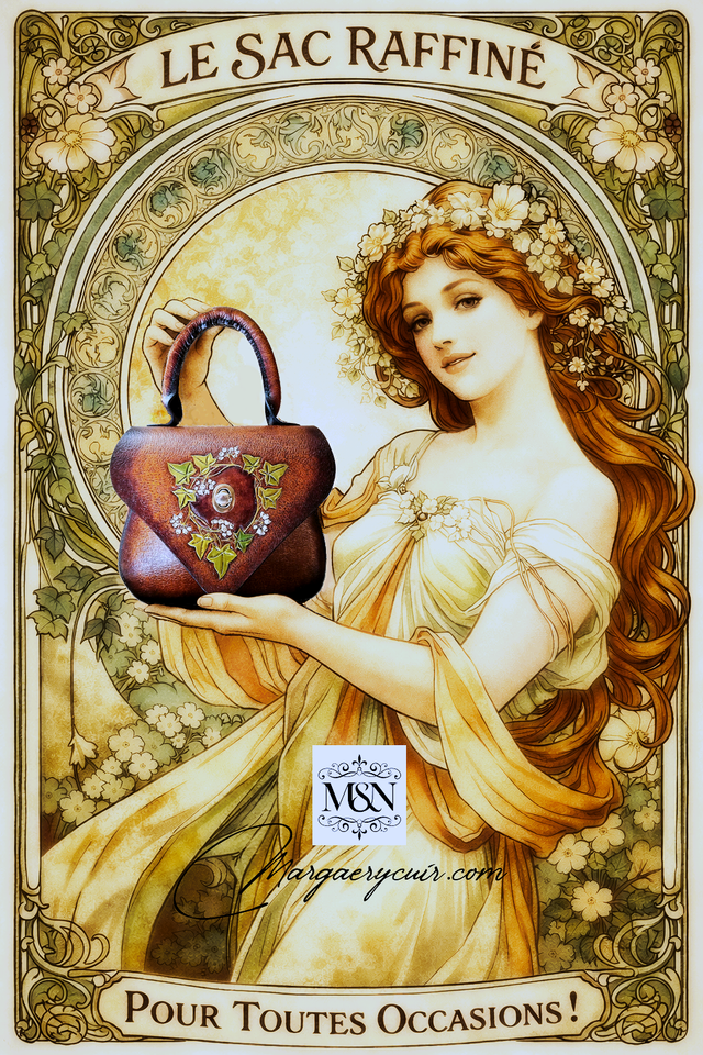 Sac à main motif Art nouveau en cuir repoussé