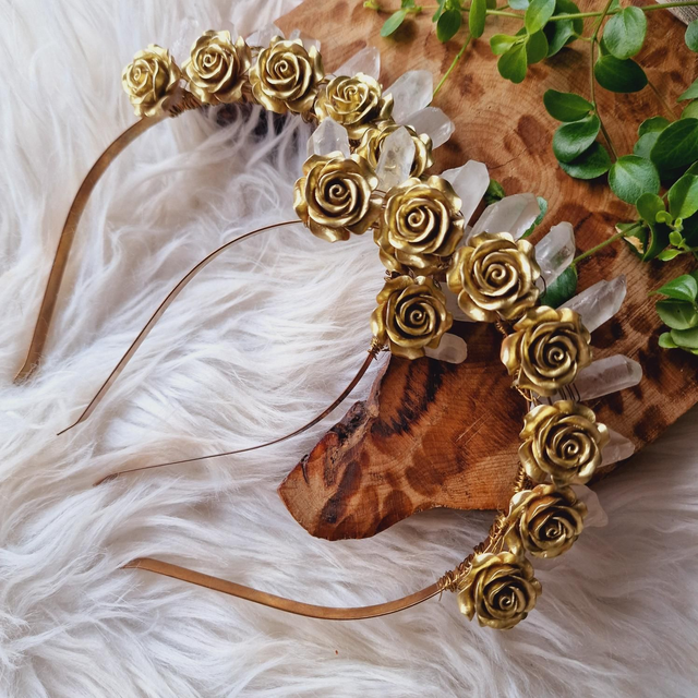Quartz and Metal Rose Crowns 