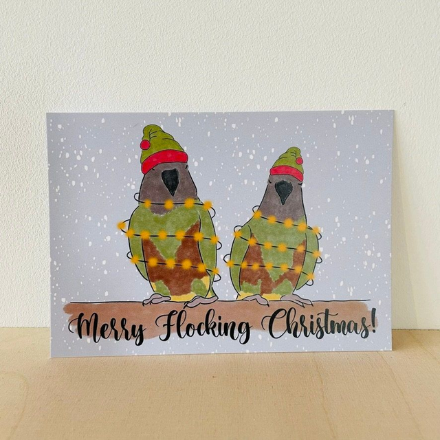 Ansichtkaart "Merry flocking Christmas!", 10 x 15 cm