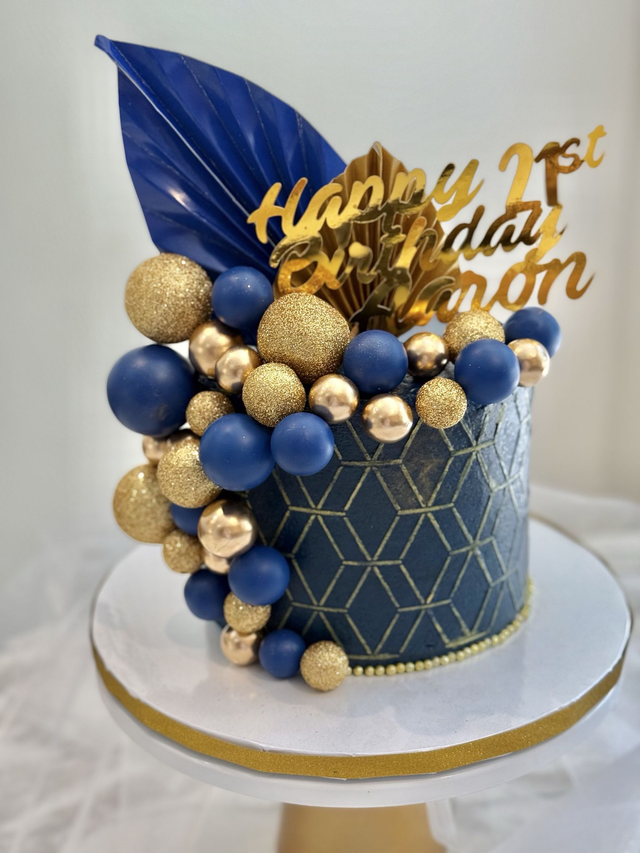 Navy Blue & Gold Birthday Cake
