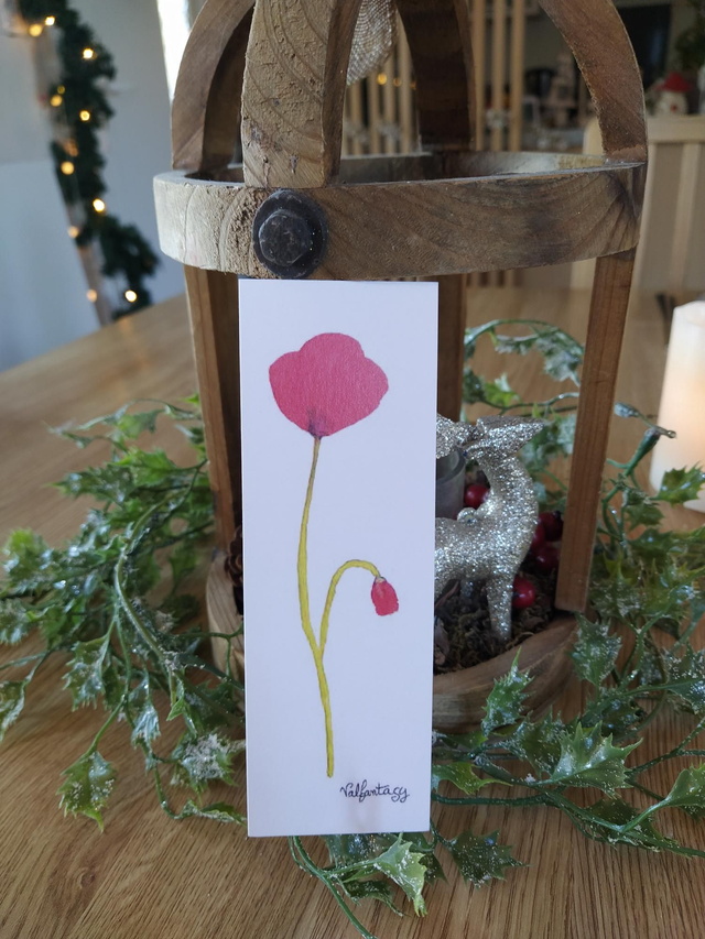 Marque Pages "Coquelicot et bouton", 5 x 15cm