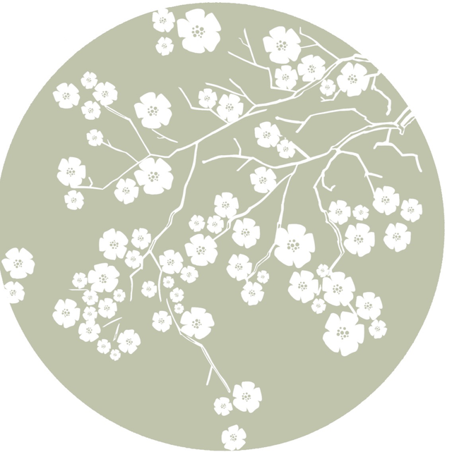 Kartonrondelle Kirschblütenzweig grün/ weiss 1 Stk.