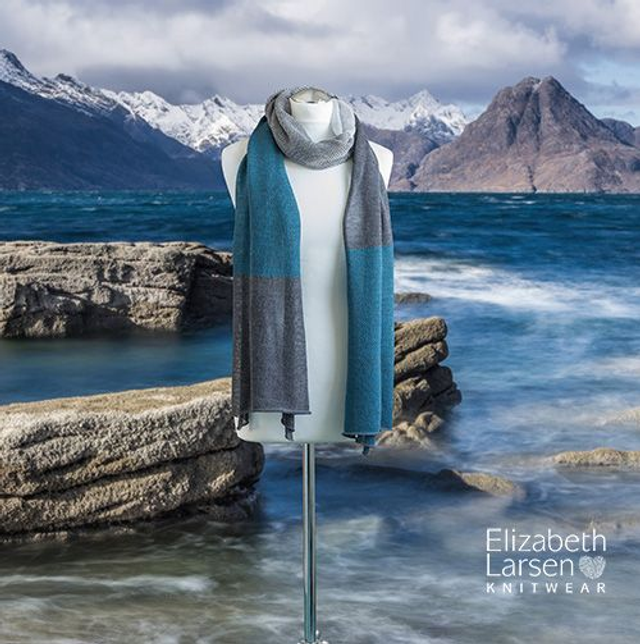 Skye Collection teal and grey wrap / pashmina / stole. Super fine merino shawl.