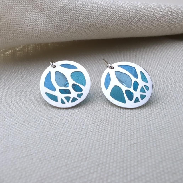 ''Ronds lumineux'' - Boucles d'oreilles émail plique à jour sur argent