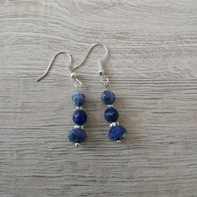 Dames oorbellen Sodaliet en stainless steel (1.237)