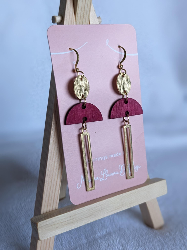 Burgundy and Brass Dangle Earrings