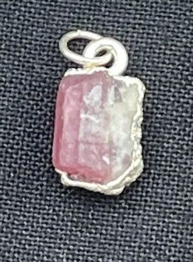 October - Pink Tourmaline - birthstone necklace - raw & edged with sterling silver