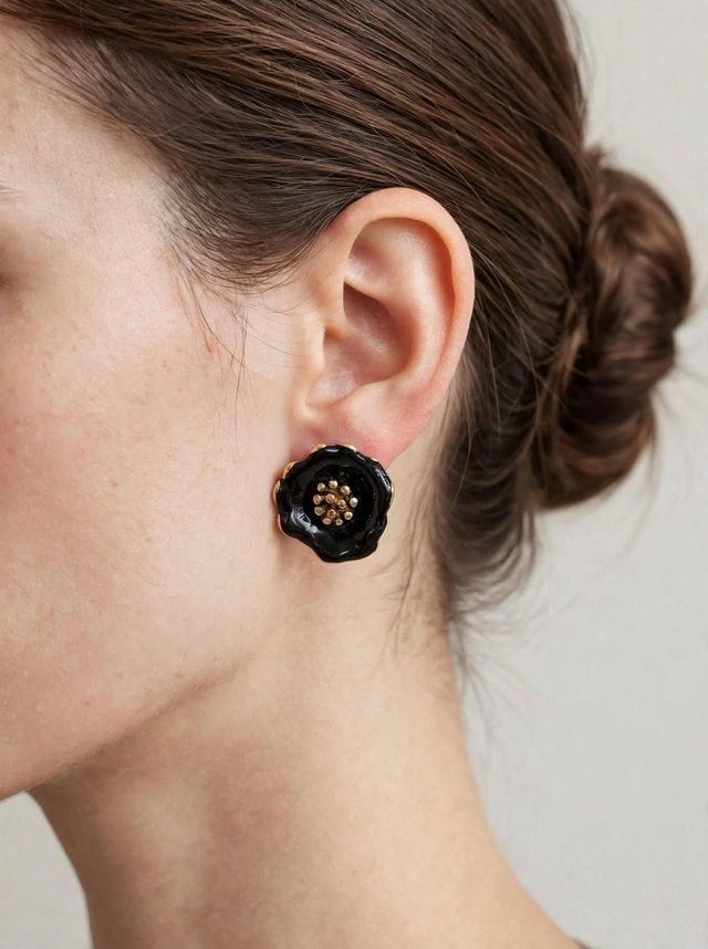 Boucles d'oreilles Fleur Noire - Eclat Paris - Acier Inoxydable