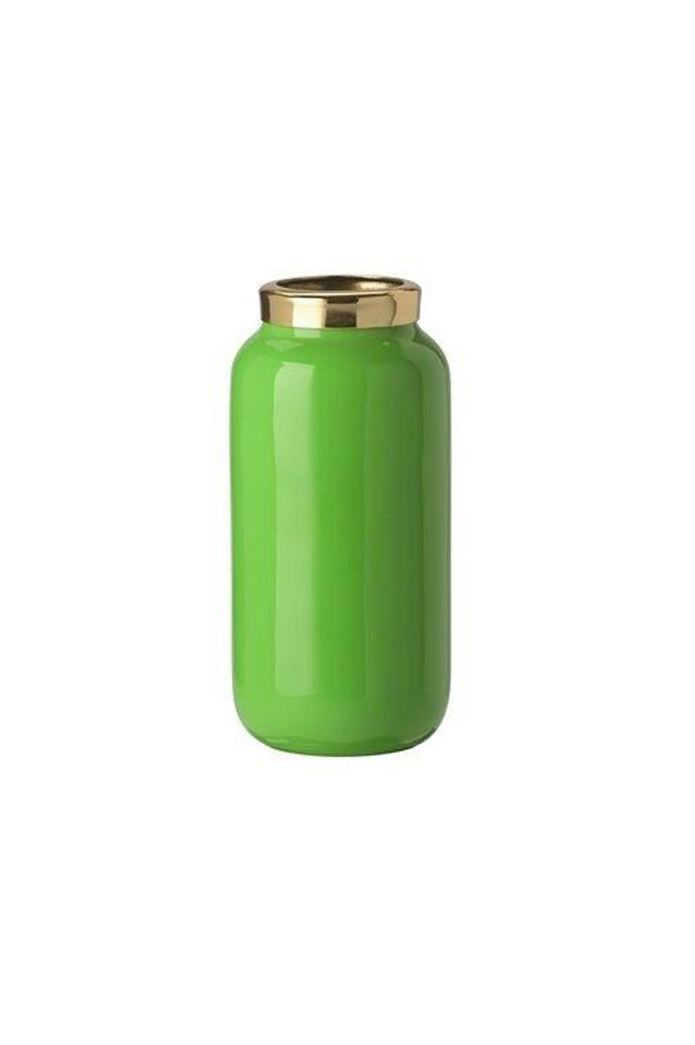 Saigon, Minivase mit Metallring (H9,5cm), grün/gold