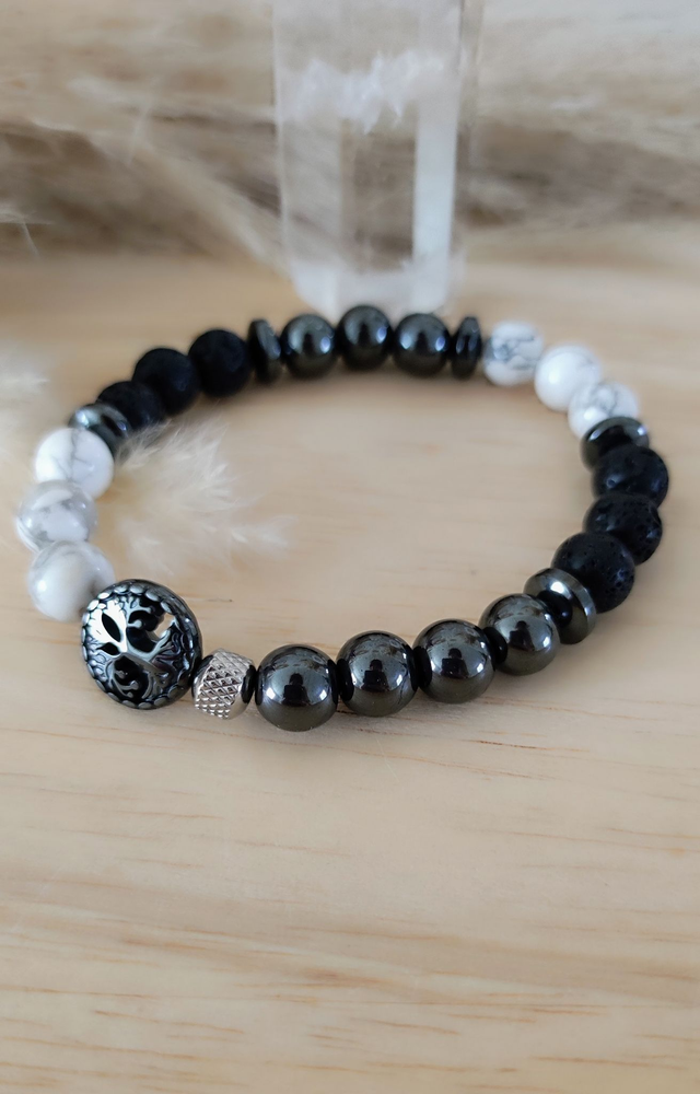 Bracelet "Sérénité" Howlite, Pierre de lave et Hématite