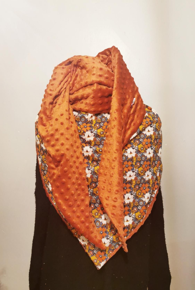 Chèche XXL fleurs marron 