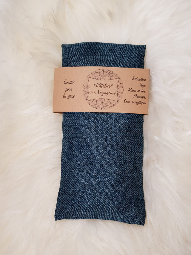 33 - Coussin pour les yeux - Bleu canard à chevrons