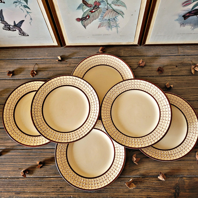 X Assiettes à dessert peintes à la main Longchamp modèle Colmar (non estampillées, lot de 6)