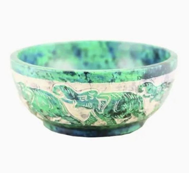 Vuolukivinen tahrakulho  turkoosi norsu 