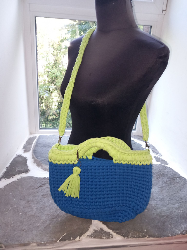 Sac à main vert fluo/ bleu