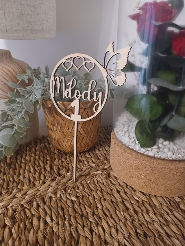 Topper cake Papillon et cœurs