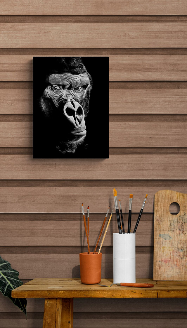 Reproduction Aquarelle Gorille sur Alu - Tirage limité, numéroté et signé - 30x40cm