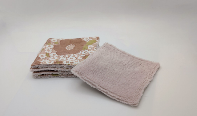 Lingettes démaquillantes lavables - Collection "Vintage Flower Power", + bambou rose poudré, le lot de 5