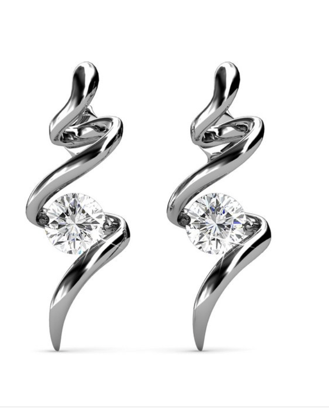 Boucles d&#039;oreilles Spirale - Argenté et Cristal