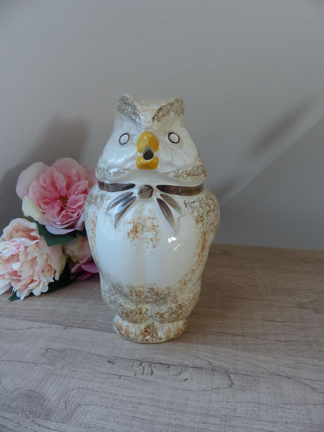 Pichet Chouette en Céramique – Faïencerie Longchamp Vintage | Pot à Eau Peint à la Main – Décoration Cuisine Maison de Campagne