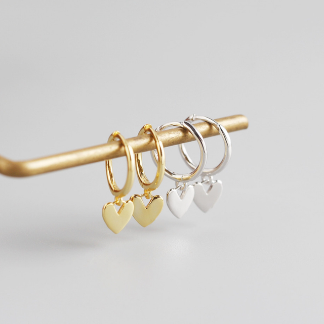 Sterling Silver Heart Drop Huggie Earrings