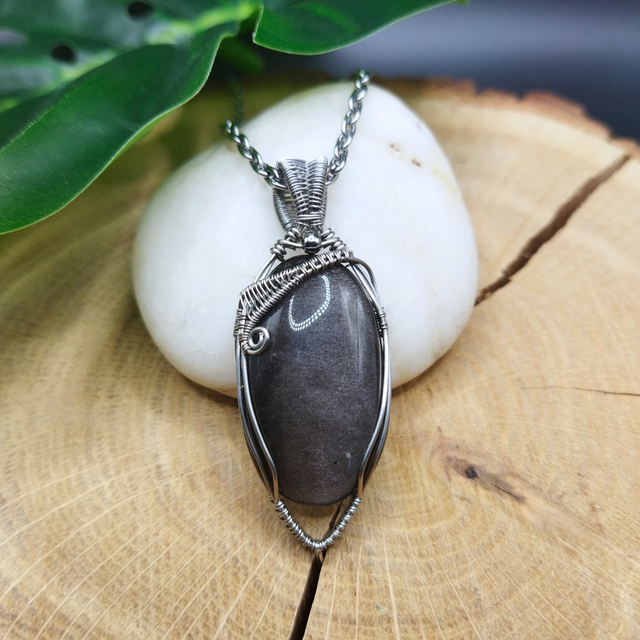 Pendentif Obsidienne Argentée