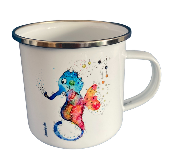 Emailletasse "Seepferdchen klein"