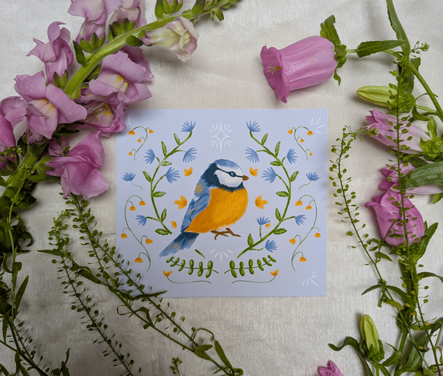 Print Mésange et Bleuets