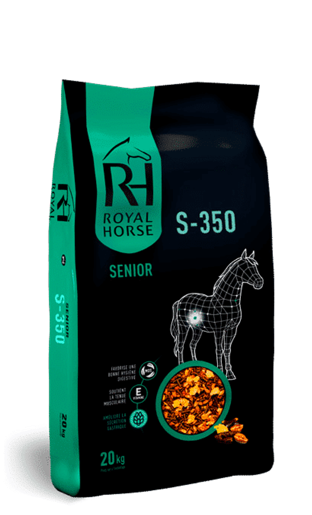 S-350 : Aliment floconné pour cheval senior Chevaux à la retraite - ROYAL HORSE 20kg