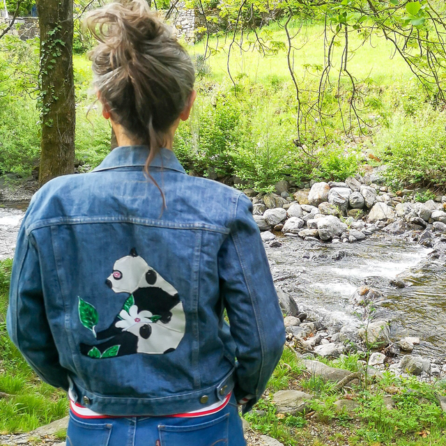 BAMBOU, Création textile sur veste Denim, Pièce Unique